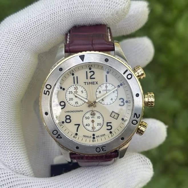 Timex T Gold And Brown Men's Chronograph Watch