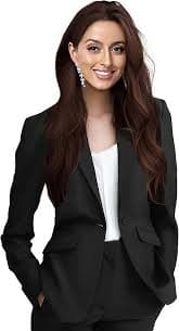 Apornipal Women's 2 Piece Office Lady Suit Slim Fit One Button Jacket & Pants Formal Business Outfit (Black,XS) at Amazon Women's Clothing store