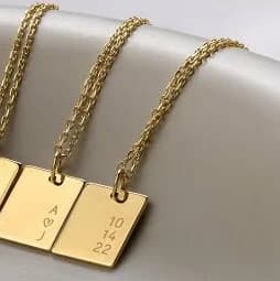 14K Gold Rectangle Engraved Necklace