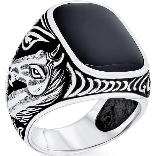 Handmade Turkey Silver Tiger Eye and Black Onyx Ring