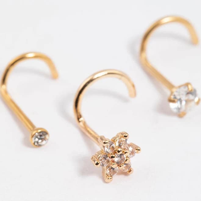 Lovisa Gold Plated Surgical Steel Flower Nose Stud Pack