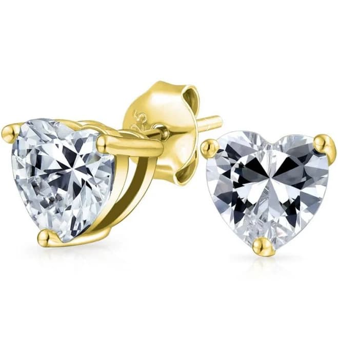 Women Bling Jewelry 1CT Cubic Zirconia Solitaire Heart Shaped Cz Stud Earrings .925 Sterling Silver 7MM