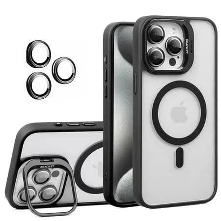 For iPhone 14 Pro Max Transparent Case with Camera Lens Protector, Compatible with MagSafe, Built-in Camera Stash Stand, Magnetic Hard Back Soft Edge
