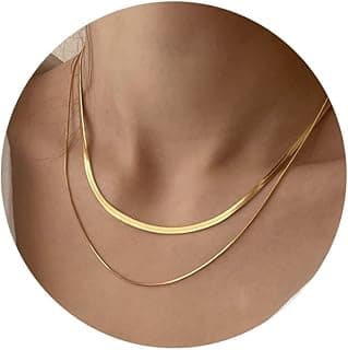 14K Gold/Silver Plated Snake Chain Necklace Herringbone Necklace Gold Choker Necklaces for Women Gifts Jewelry 1.5/3/5MM(W) 14"/16"(L)
