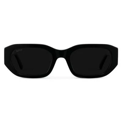 WMP Eyewear Womens Polarized Retro Rectangular Sunglasses (Black / Black Lens)