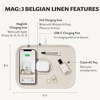 Amazon.com: COURANT MAG:3 Charger and Tray - Belgian Linen, Multi-Device Charger Compatible with MagSafe iPhones 16, 15, 14, 13, 12 or Wireless AirPod Cases (Natural) : Cell Phones & Accessories