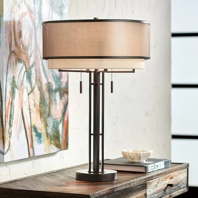 Franklin Iron Works Andes Double Shade Industrial Table Lamp