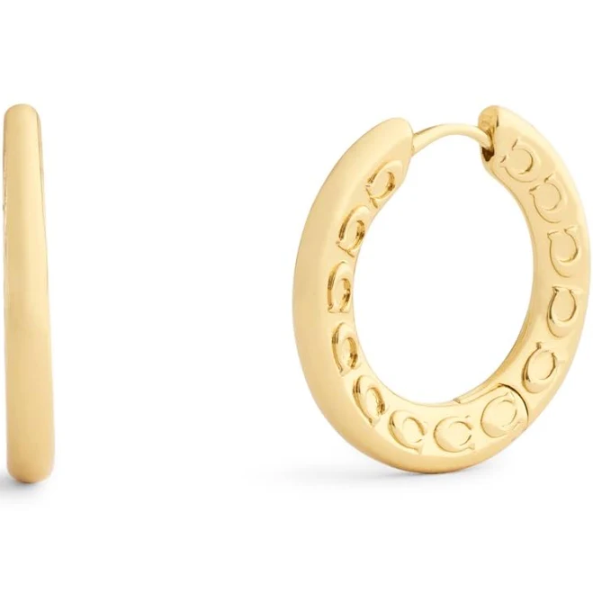 Coach Signature C Pave Hoop Earrings
