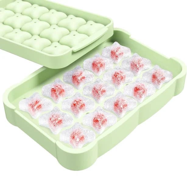 Li&Zhao Small Ice Cube Trays with Lid - Ice Trays for Freezer with Lid Silicone Ice Molds Ice Cube Mold(Green)
