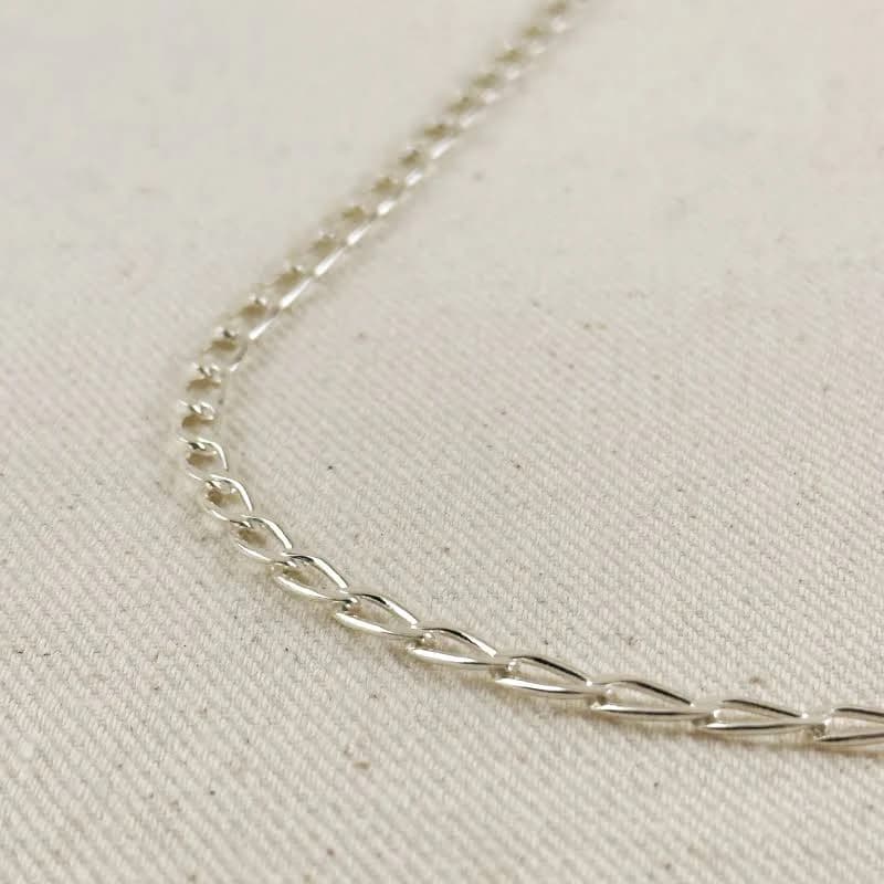 Sterling Silver Elongated Curb Chain, 22 Inches
