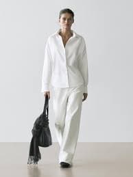 Cotton poplin shirt with dart detail · White · Shirts | Massimo Dutti