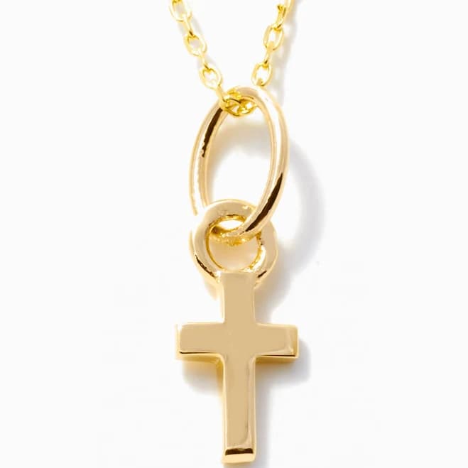 14K Solid Gold Mini Cross Necklace