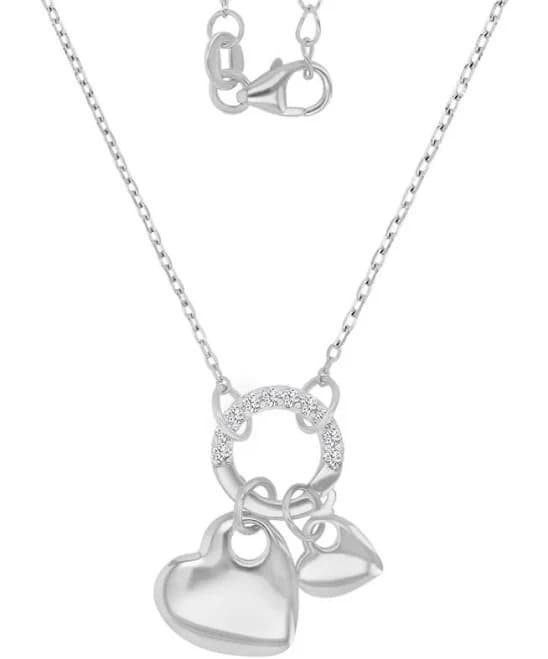 Macy's Women's Cubic Zirconia Double Heart Charm & Holder Pendant Necklace