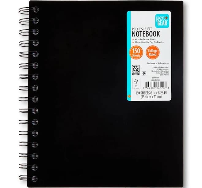 Pen+gear College Ruled 5-Subject Poly Notebook
