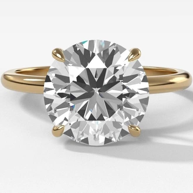 14K Yellow Gold Round Brilliant Cut Diamond Solitaire Engagement Ring