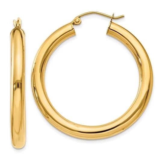 14K Yellow Gold Polished Tube Hoop Earrings