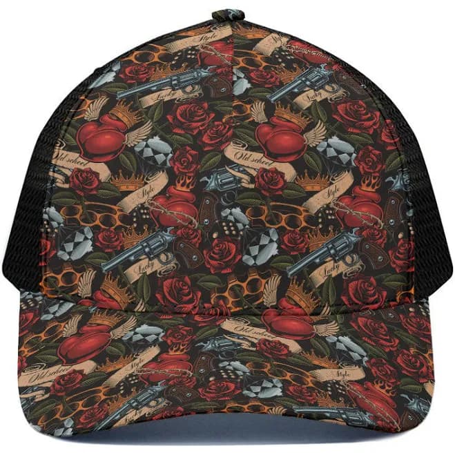 Old School Tattoo Print Mesh Trucker Hat