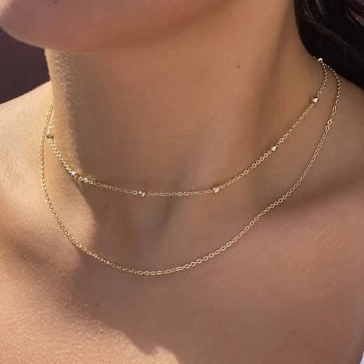 18K Gold Filled Layered Beaded Chain Necklace