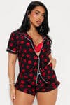 Unwrap Me Gift PJ Short Set - Black/Red | Fashion Nova