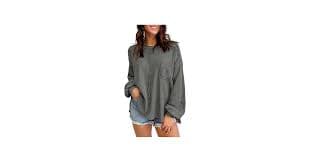 Waffle Knit Long Sleeve Oversized Sweatshirt for Women Exposed Seam Patchwork Side Slit Pullover Sweaters for Women Fall Tops Grey at Amazon Women's Clothing store