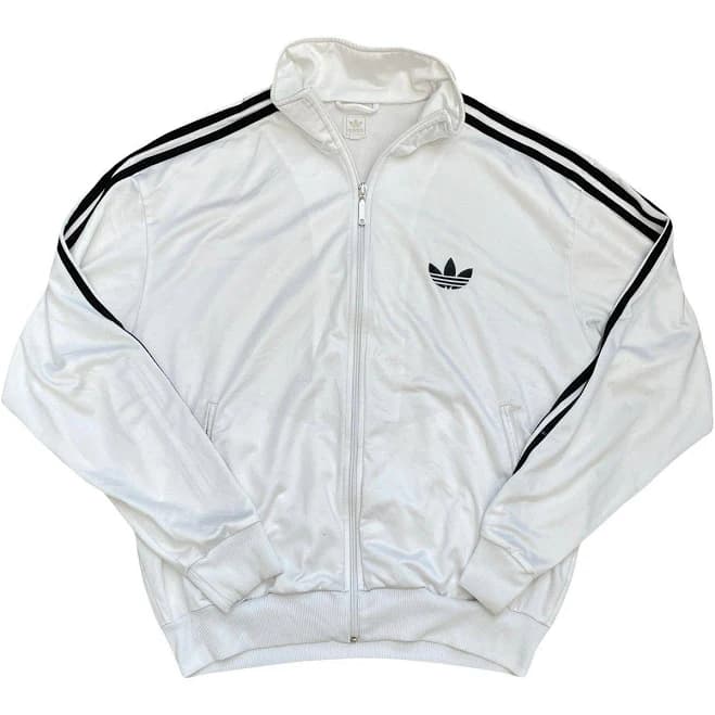 Vintage Adidas Track Jacket White Black Trefoil Logo Full Zip Retro Mens XL