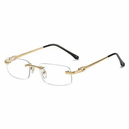 Gold Wire Frame Retro Narrow Clear Lens Rectangular Metal Designer Vintage Style Frameless Unisex Square Rimless Mens Women Clear Tint Rectangle Hip