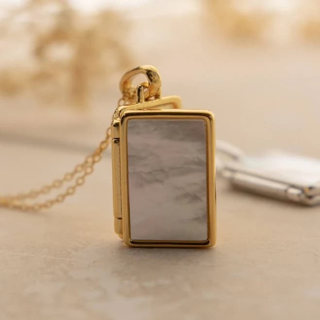 Caitlyn Minimalist Pearl Rectangle Locket Necklace