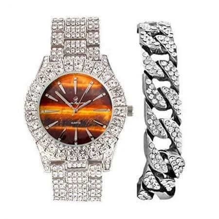 Charles Raymond Mens Silver Big Rocks with Roman Numerals Fully Iced Out Colorful Dial Watch