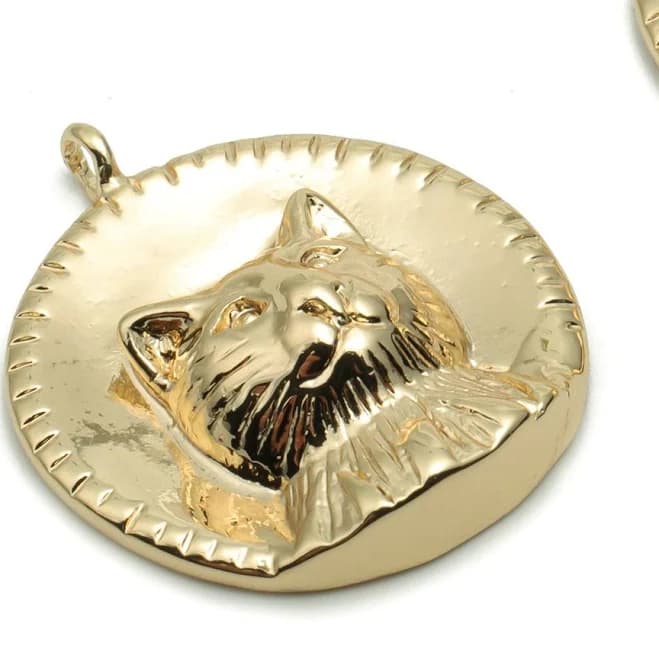 18K Gold Plated Brass Round Cat Earring Charms (12 Charms)