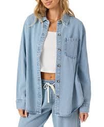 O'Neill O'Neill Juniors' Sevie Cotton Denim Button-Front Shacket - Macy's