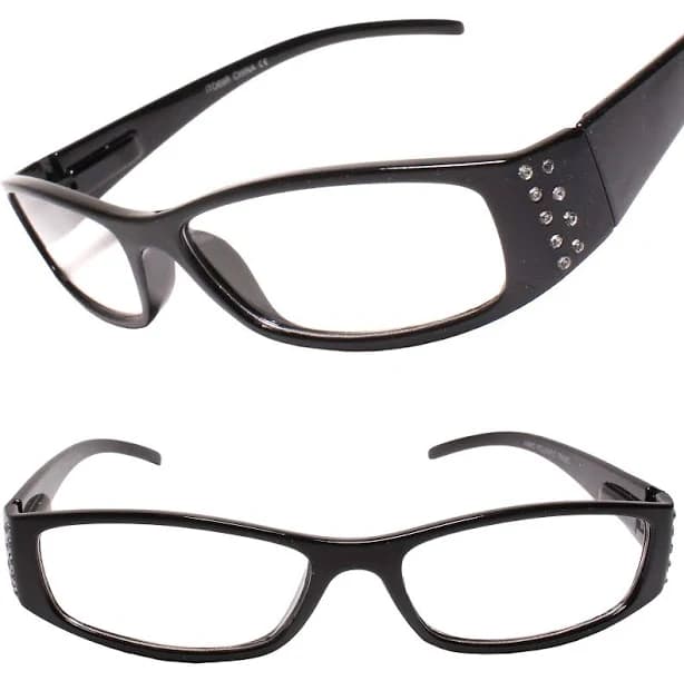 Rhinestone Black Plastic Rectangle Frame Womens Reader 2.00 Reading