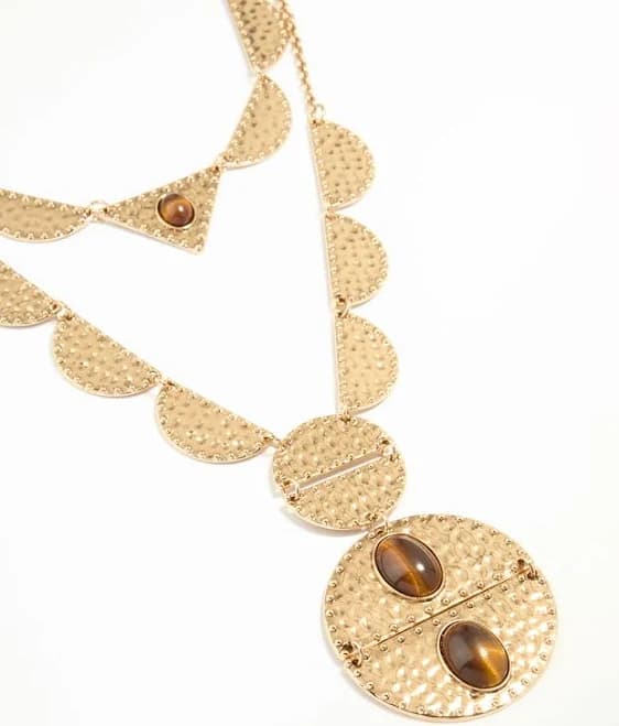 Lovisa Antique Gold Textured Brown Circle Disc Necklace