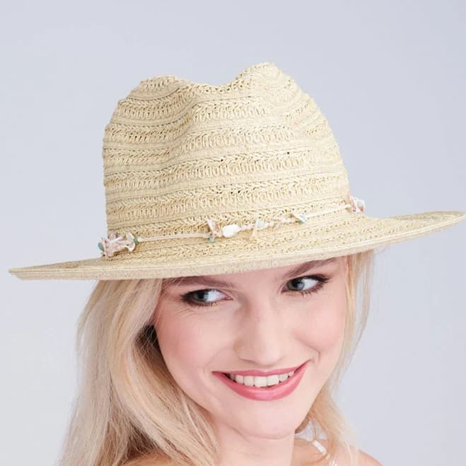 Vera Straw Fedora Hat with Shell Beading