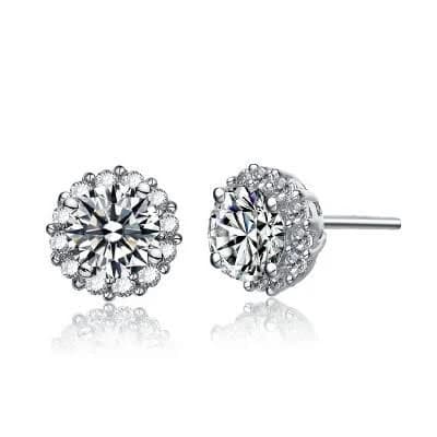 Guili Round Pave Stud Earrings with Large Clear Cubic Zirconia
