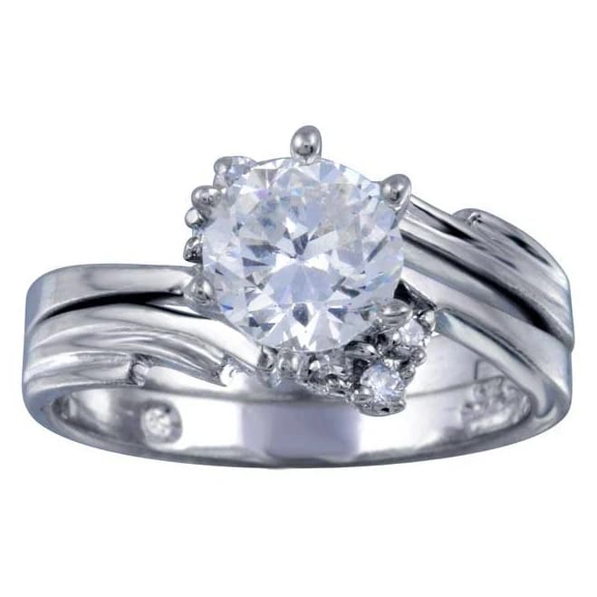 925 Rhodium Plated CZ Solitaire Engagement Ring Set