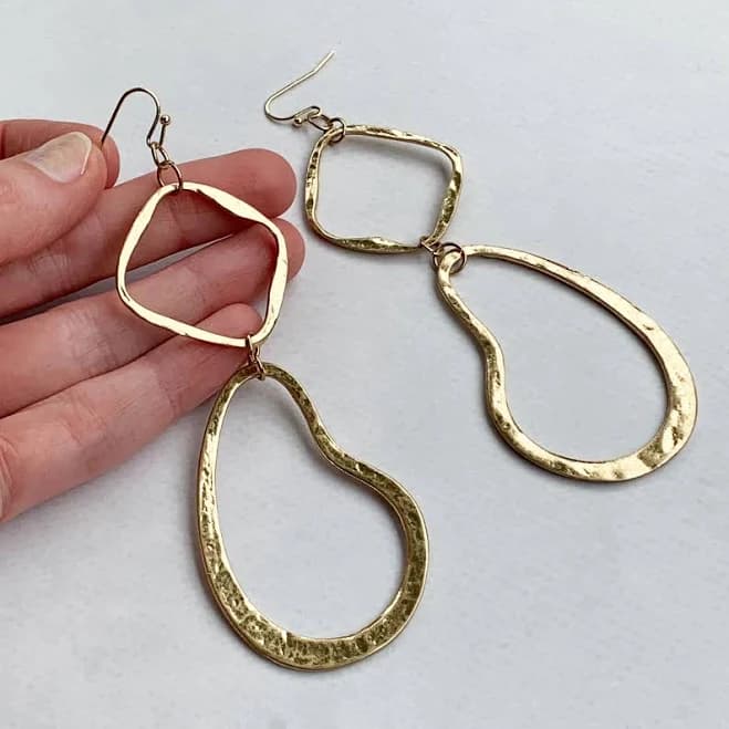 Modern Organic Shape Gold Dangle Earrings