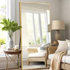 LuxHomez 28 in. W. x 71 in. H Oversized Aluminum Alloy Modern Rectangle Length Gold Wall Mounted Standing Mirror Floor Mirror LRM-70-GO - The Home Depot