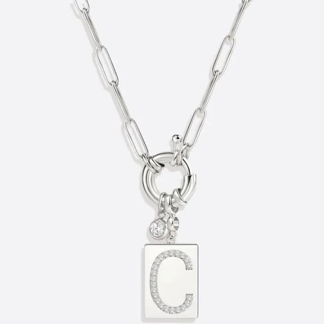 Mint & Lily Pave Initial Pendant Necklace with Paperclip Chain