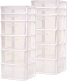 Homz Plastic 6 Clear Drawer Medium Home Storage Tower