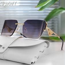Luxury Sunglasses Big Rimless Cut Square Curved Women Men Design Metal Triangle Famous Shades Fishing Cycling Goggles - AliExpress