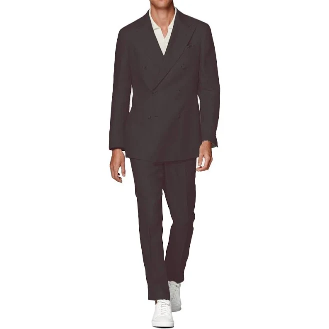 Men's Double Breasted Linen Peak Lapel