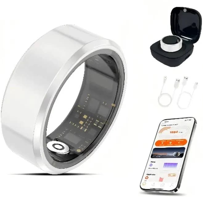 Casatelier White Ceramic Smart Ring - 24/7 SpO2, HR & Sleep Tracking, IP68 Waterproof, Long Battery, Hypoallergenic, Minimalist, Bluetooth-Enabled,