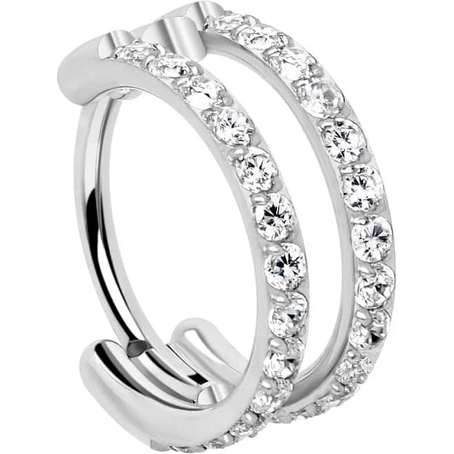Body Candy 20G Double Row Micro Gem Implant Grade Titanium Hinged Double Hoop Nose Ring