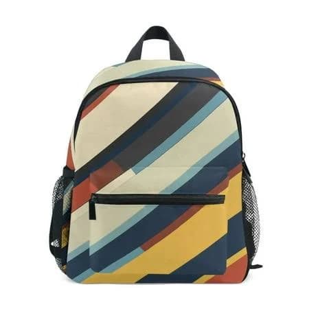 Formrs School Backpack with Front Zippered Pocket 12 inch Student Travel Daypack, Retro Colorful Stripes, Kids Unisex