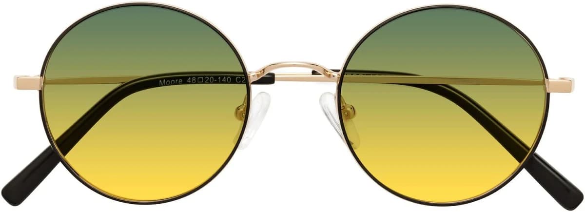 Gold Retro-Vintage Metal Round Tinted Sunglasses Sunwear Lenses