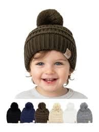 Funky Junque Toddler Pom Beanie – Kids Winter Hat for Ages 1–4, Baby Boy & Girl Knit Beanies, Warm Cozy Knit Snow Hats - New Olive - Walmart.com