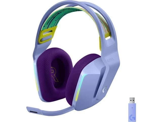 G733 LIGHTSPEED Wireless Gaming Headset with suspension headband, LIGHTSYNC RGB, Blue VO!CE mic technology and PRO-G audio drivers - Lilac