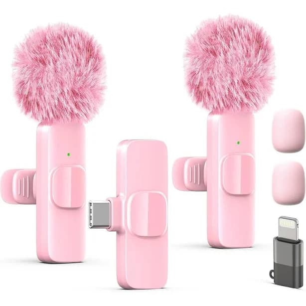 MOSZAR LLC - Pink Lapel Microphone – Mini Noise-Reducing Mic for iPhone/iPad Plug & Play