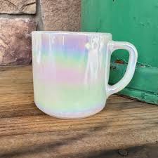 Vintage Federal Glass Opalescent Coffee/tea Mug - Iridescent Rainbow Collectible - Etsy