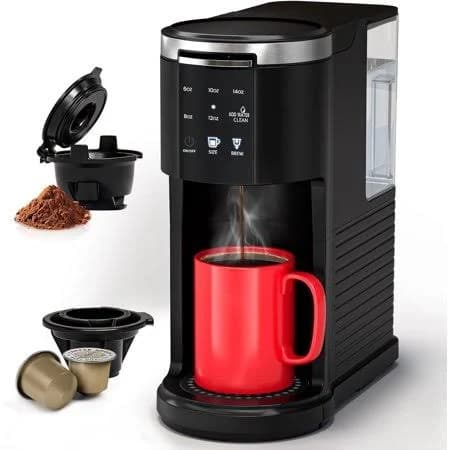 Waa 2 in 1 Single Serve Coffee Maker,K Cup/Ground Coffee, 6-14 Oz, 40oz Tank, Auto Clean, Black, Size: 10.8